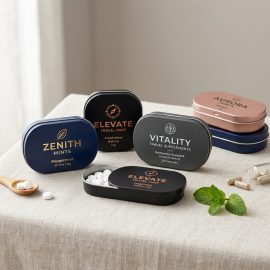 Premium Small Oval Sliding Lid Tins for Mints and Travel Supplements | Custom Branding Solutions