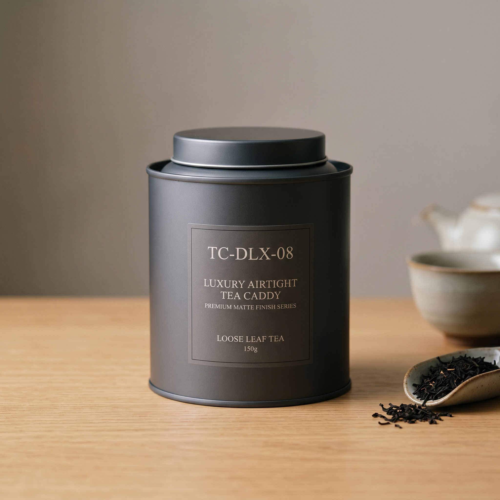 Luxury Airtight Tea Caddy Tins with Double Lids - Premium Matte Finish Series (Model: TC-DLX-08)