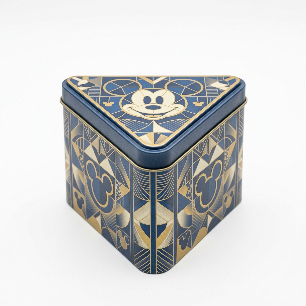 Geometric Disney Magic: Elevating Boutique Packaging with Precision-Printed Mickey Mouse Triangular Keepsake Tins