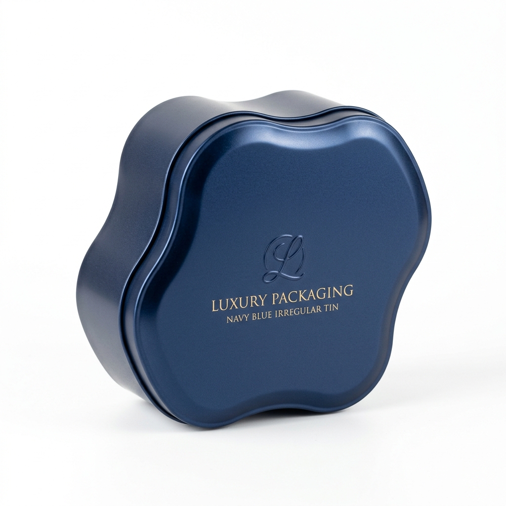 Premium Navy Blue Irregular Shaped Metal Packaging - Luxury Custom Tin Boxes (Model: NB-IRR-01)