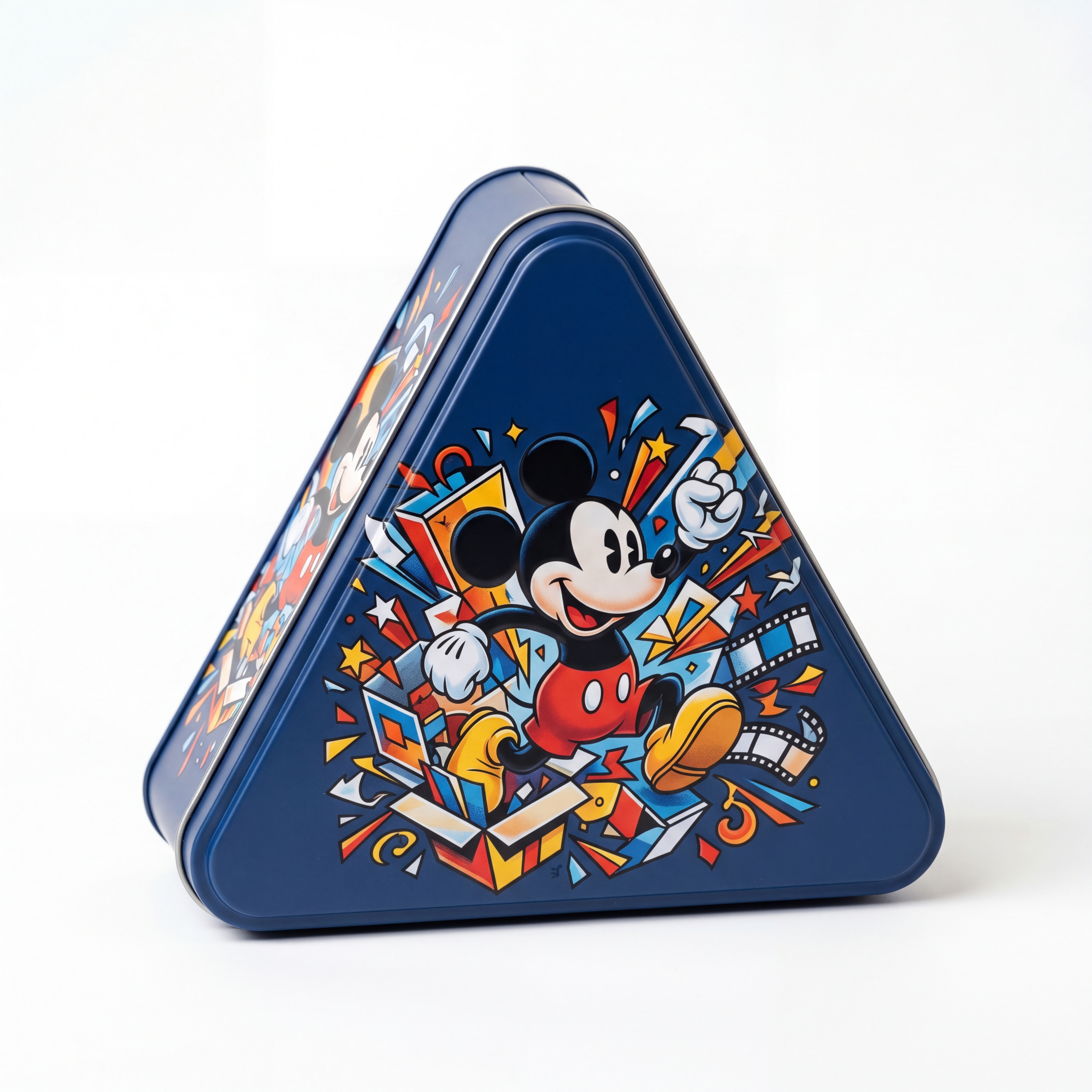 Breaking the Box: Multi-Dimensional Mickey Mouse Illustrations on Precision-Engineered Triangular Tin Containers