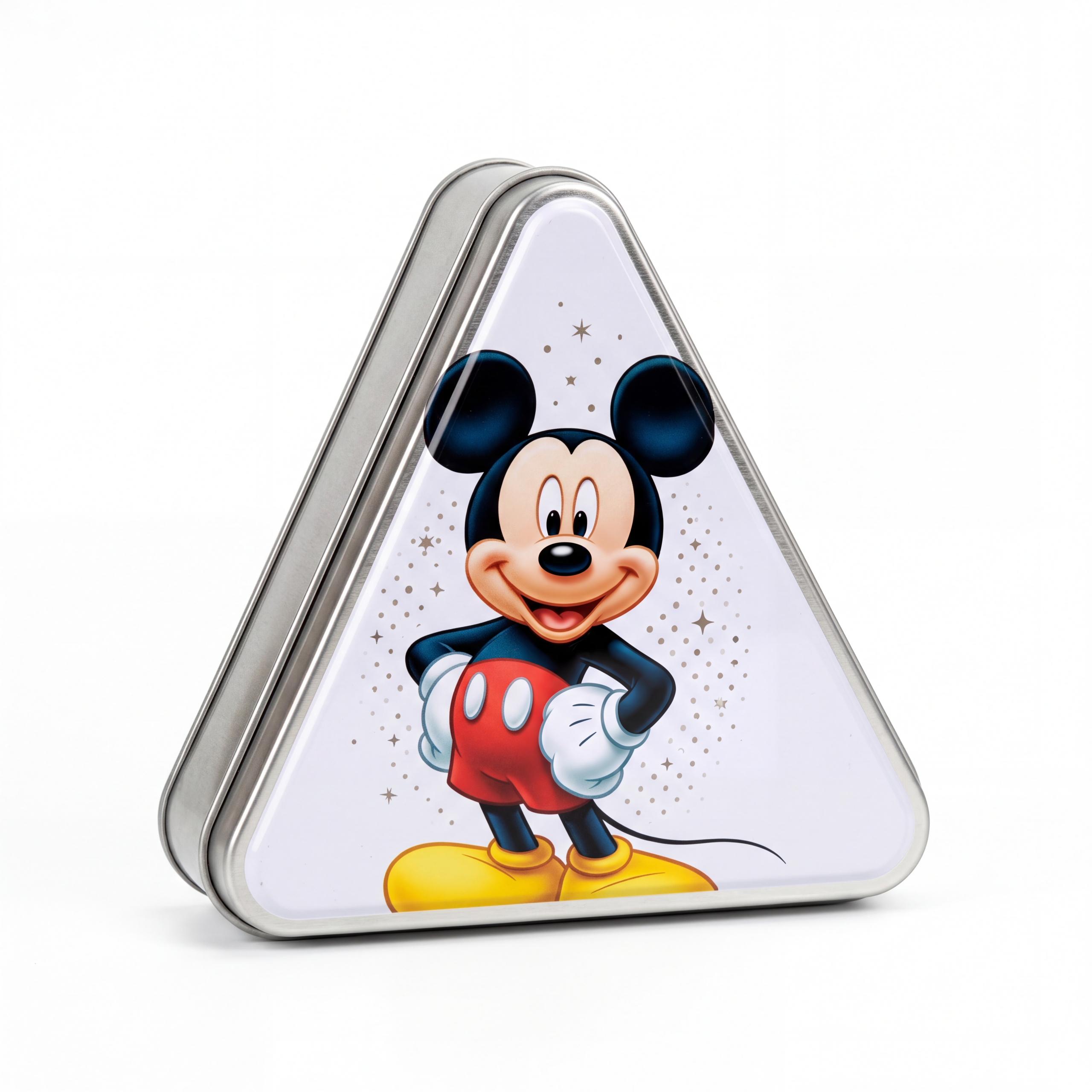 Direct Factory Export: High-Fidelity Disney Mickey Mouse Printing on Triangle Tin Boxes for Premium Retail Packaging