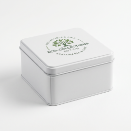 Eco-Chic Procurement: Custom Sourcing of White Tin Boxes With Green Logo For Gifts Tin Collections to Elevate Global Brand Identity