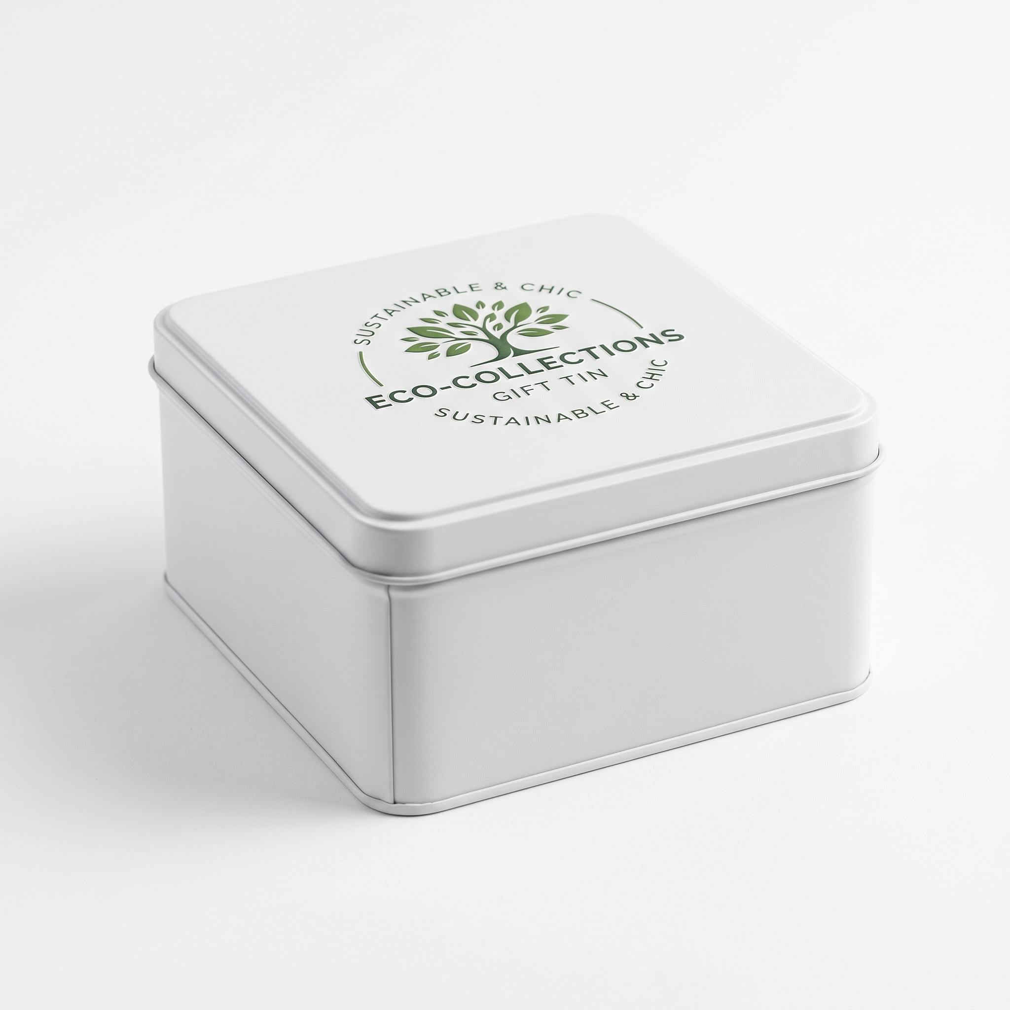 Eco-Chic Procurement: Custom Sourcing of White Tin Boxes With Green Logo For Gifts Tin Collections to Elevate Global Brand Identity