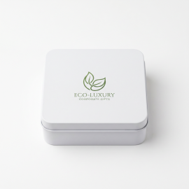 Unboxing Eco-Luxury: Sourcing Custom White Tin Boxes With Green Logo For Corporate Gifts Tin Wholesale